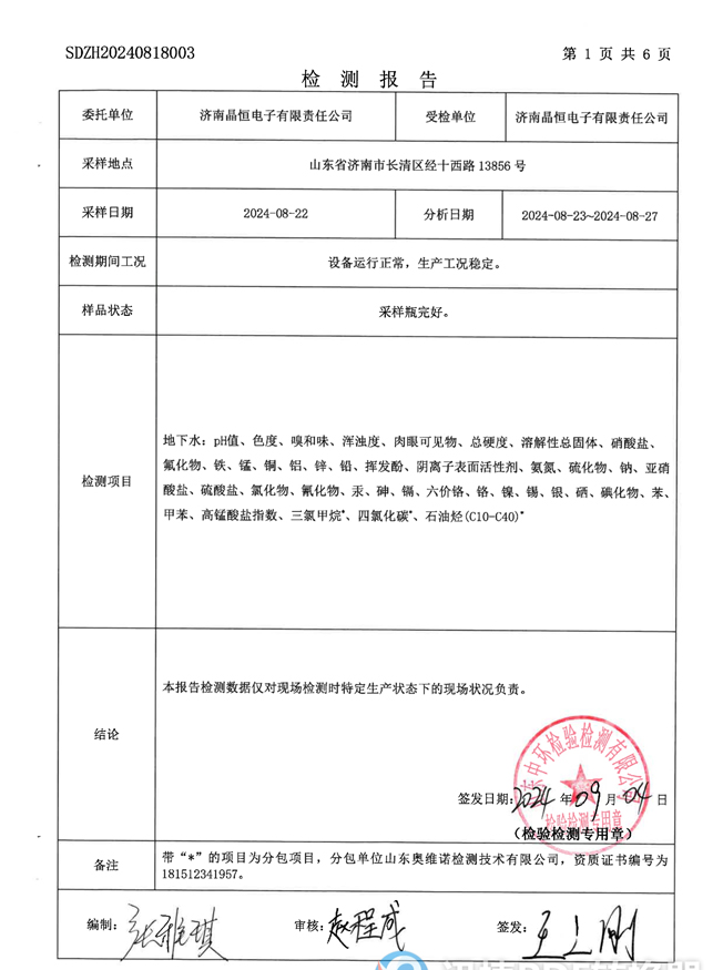 晶恒地下水檢測報告202409